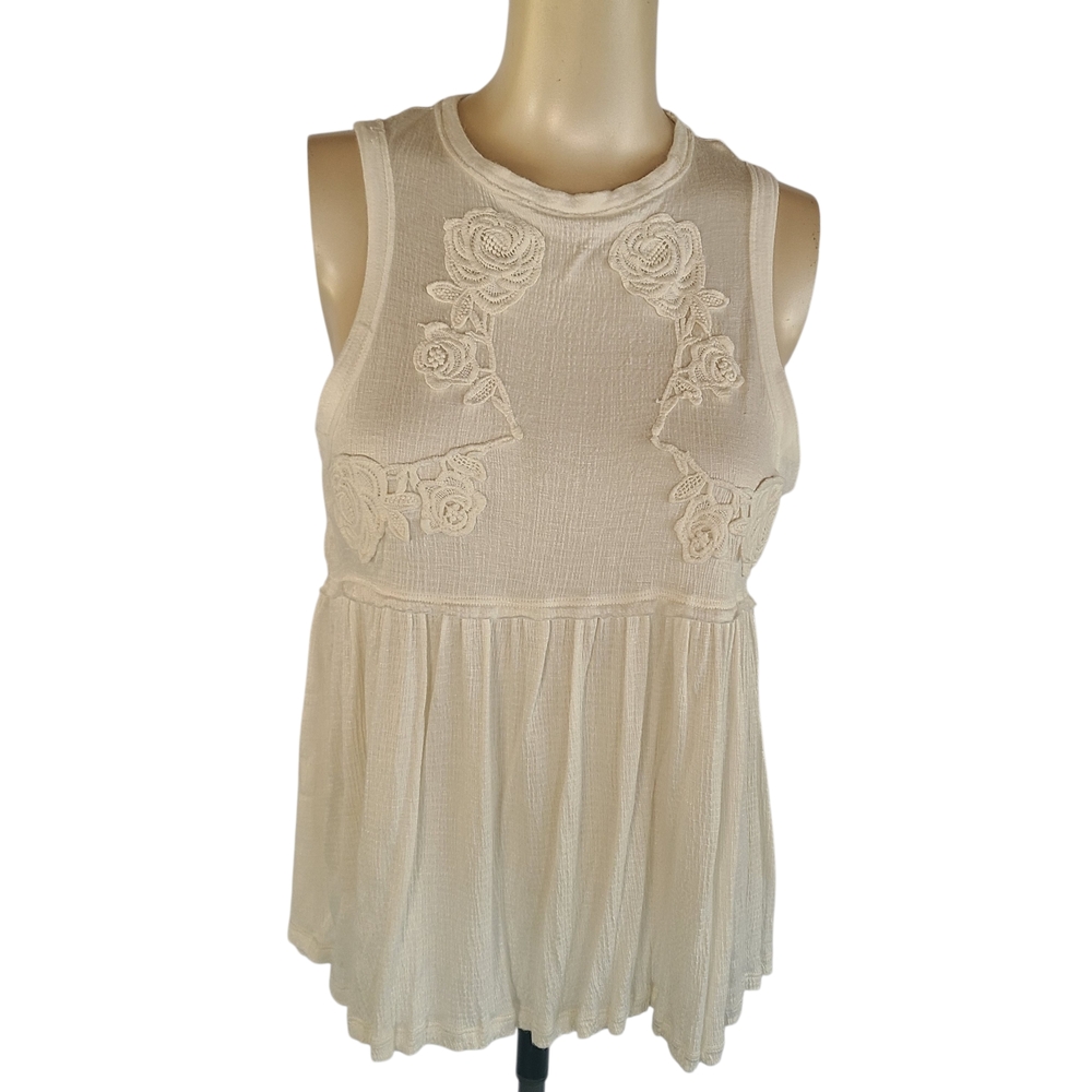 Taylor & Sage Cream Floral Appliqué Babydoll Tank Top - Size XS